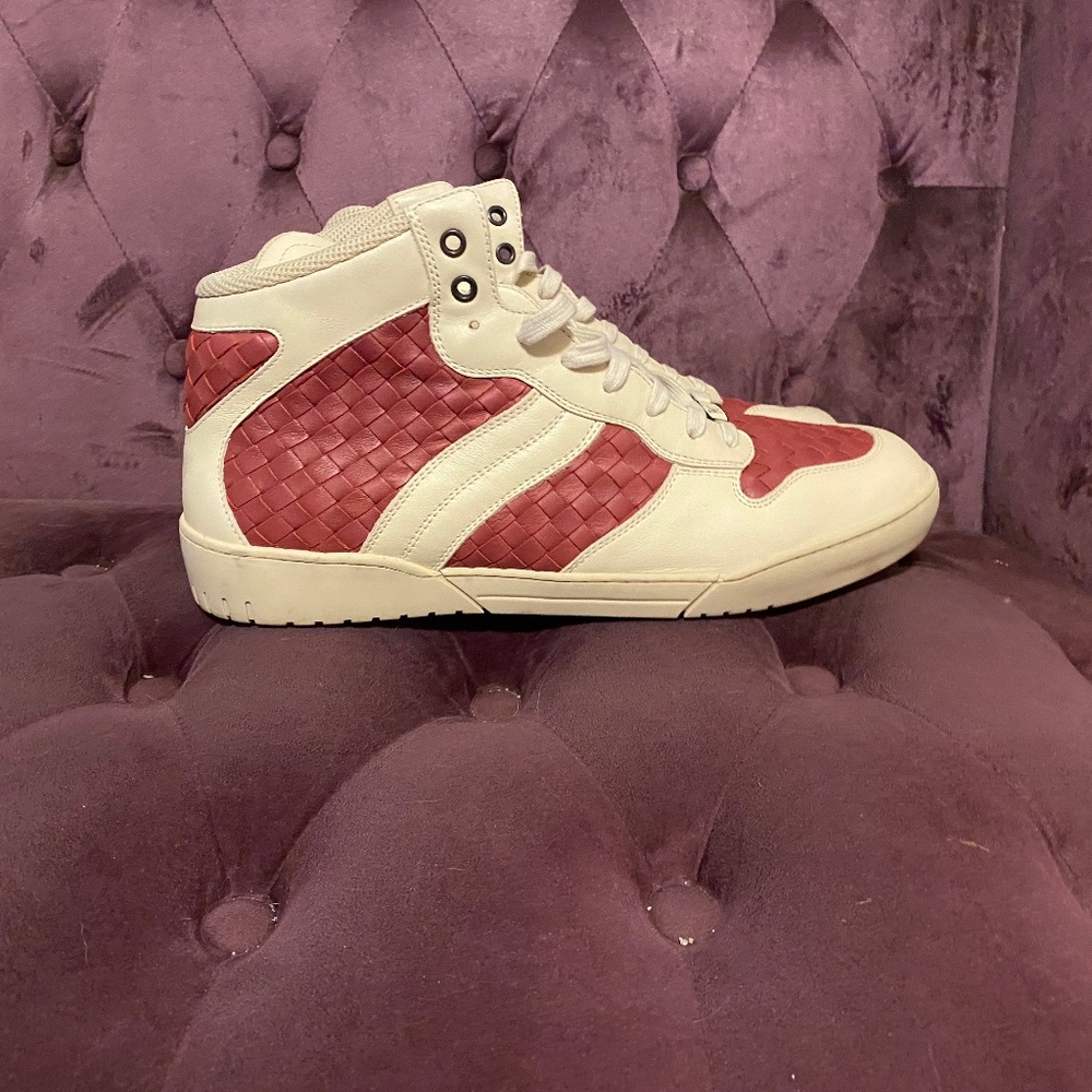 Mens Bottega Veneta Hi-Top Woven Sneakers